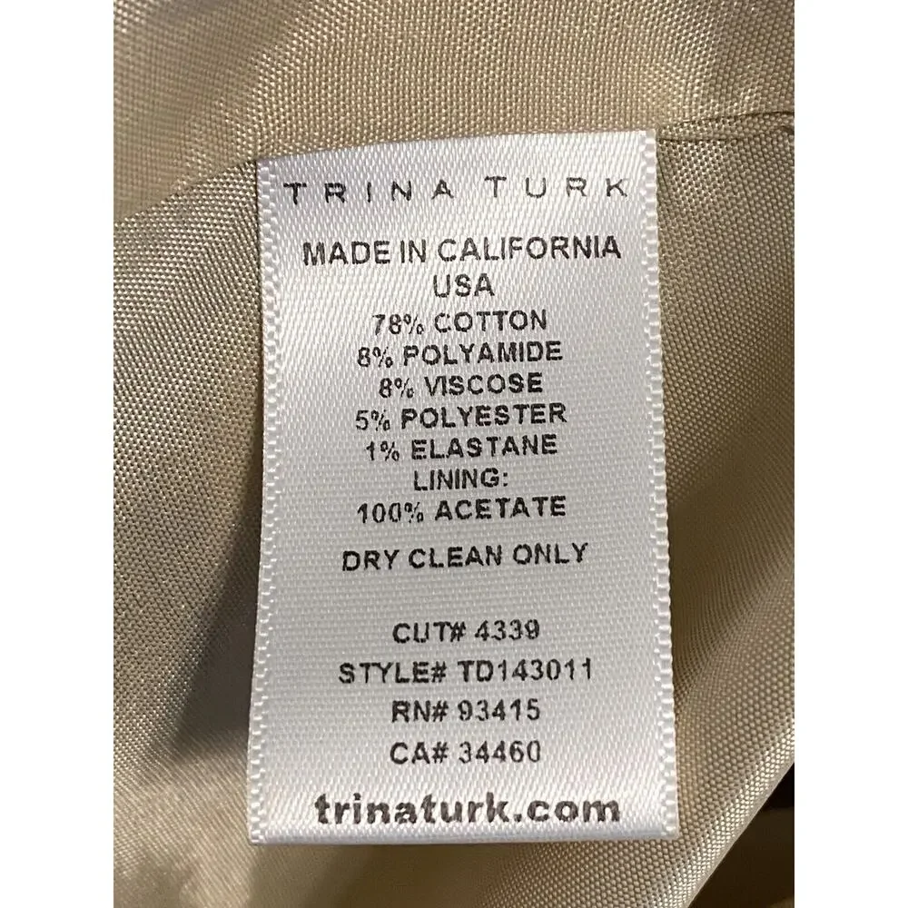 Trina Turk Women's Kenzie Tan Black Striped Lined Strapless Dress Size 4